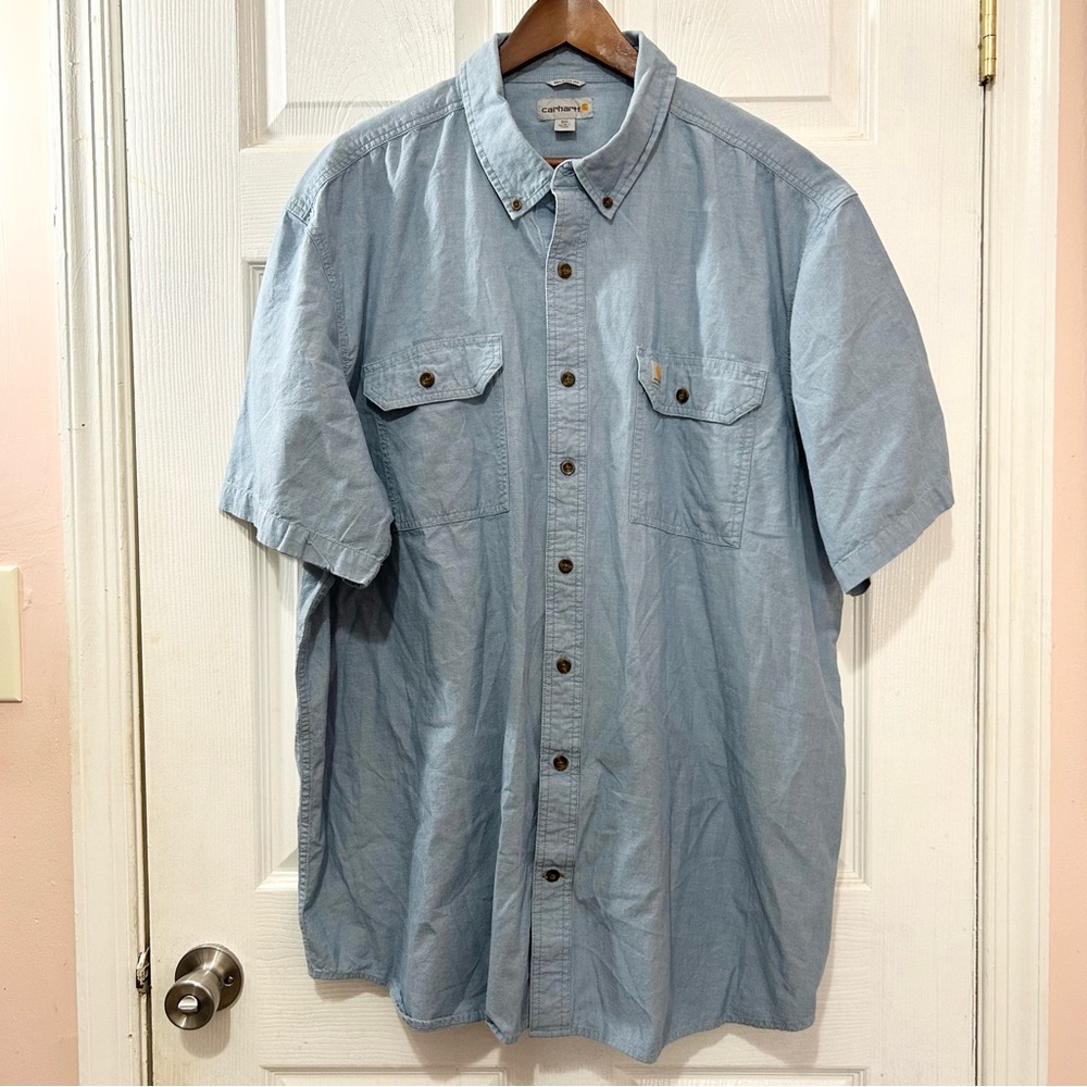 Carhartt Men's Light Blue Short-Sleeve Button-Down Shirt Relaxed Fit Size 3XL